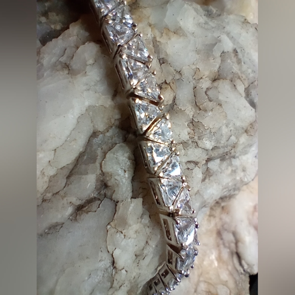 Triangle CZ Tennis Bracelet with safety clasp in 925 Sterling Silver - Picture 7 of 8